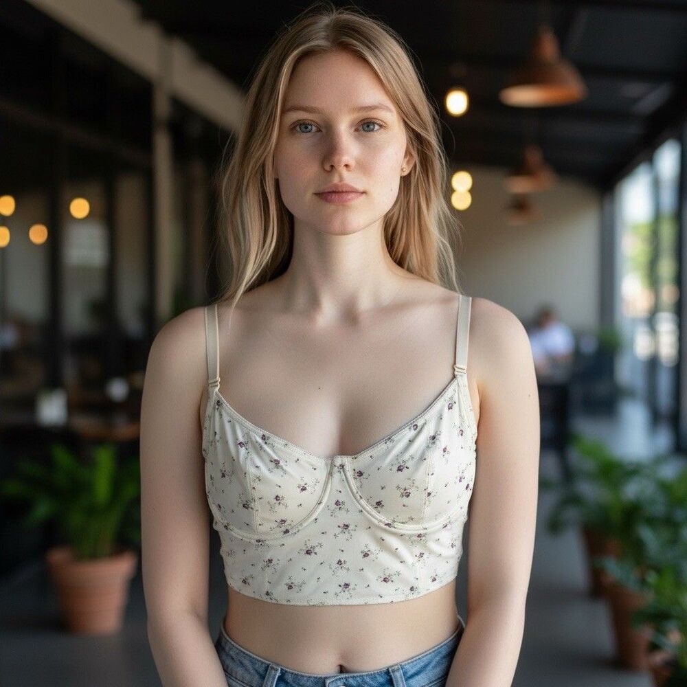 Gap Corset Bustier White Floral Underwire 36 C Vintage Style